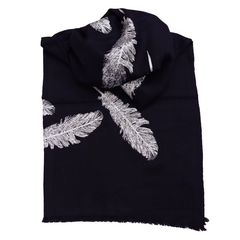 Black Pashmina Stole with Feathers and Beads