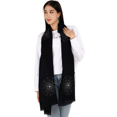 Black Large Pashmina Shawl with Crystal Beads Burst Design
