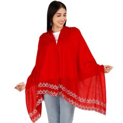 Red Large Pashmina Shawl with Crystal Beads Border Media