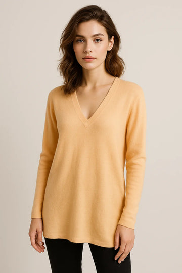 Loose Fit Cashmere V-Neck Long Tunic