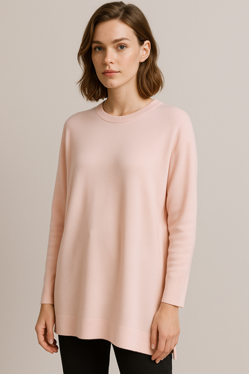Loose Fit Cashmere Round Neck Long Tunic