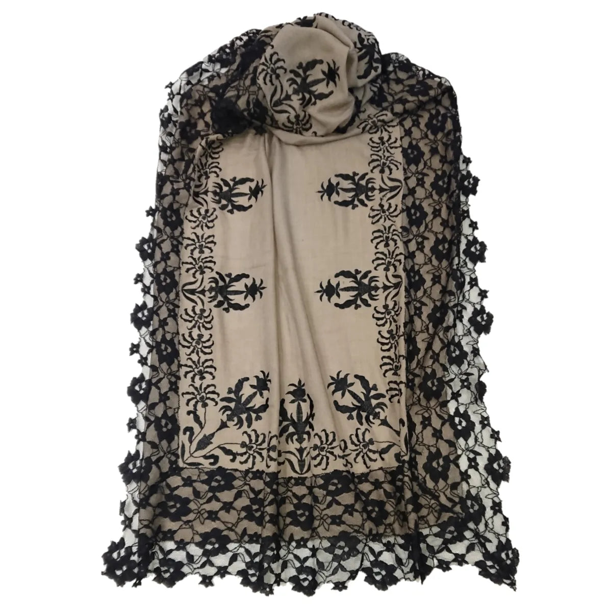 Cream Embroidered Pashmina Cashmere Shawl - TCG London