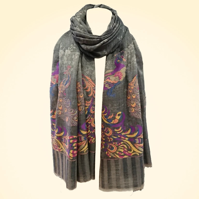 Large Fine Pashmina Stole with Patterned Design - TCG London