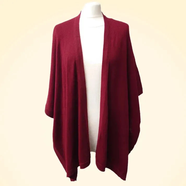 Lambswool And Silk Blend Cape - Wine Red - TCG London