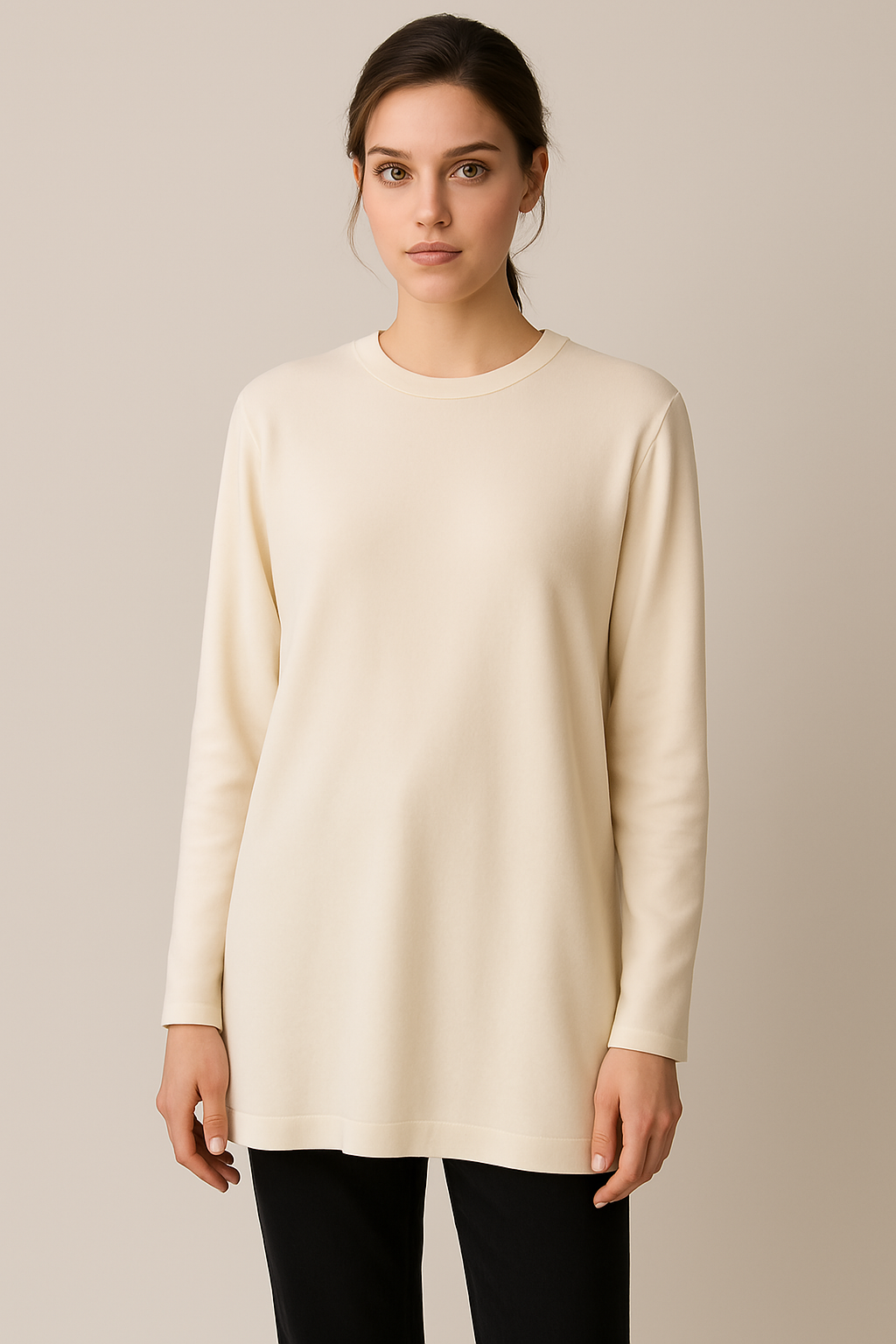 Loose Fit Cashmere Round Neck Long Tunic