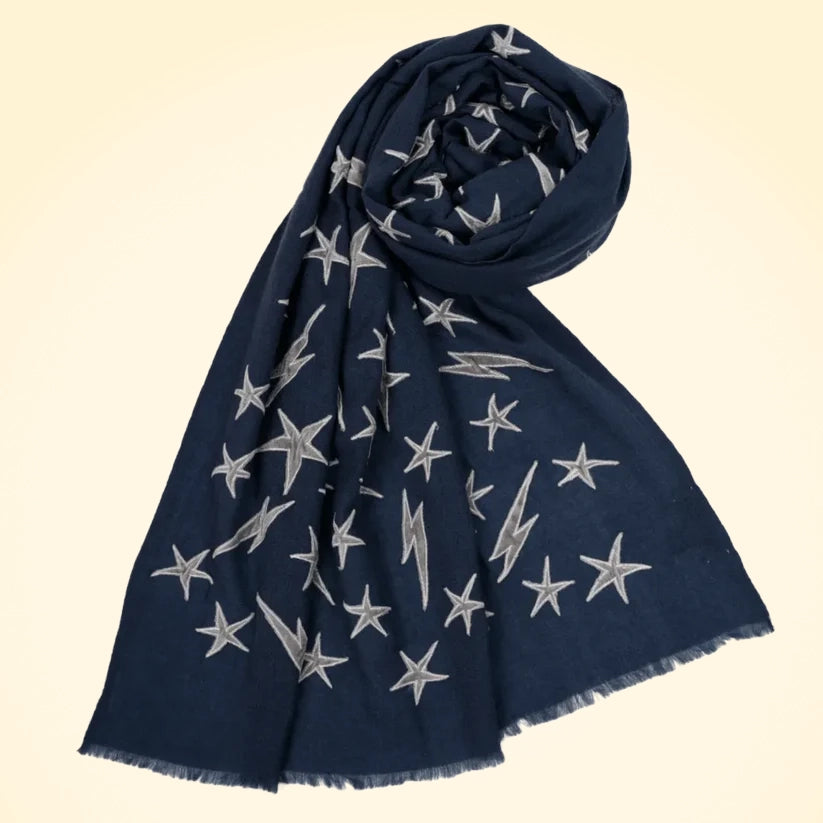Large Pashmina Stole with Velvet Stars - TCG London