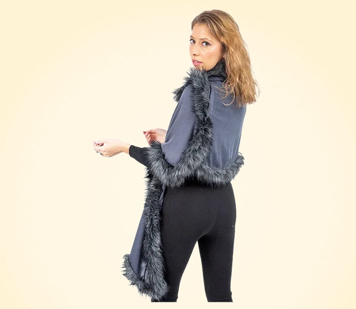 Pure Pashmina Cashmere Shawl with Faux Fur Trim - TCG London