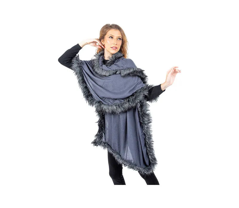 Fur trim pashmina shawl deals