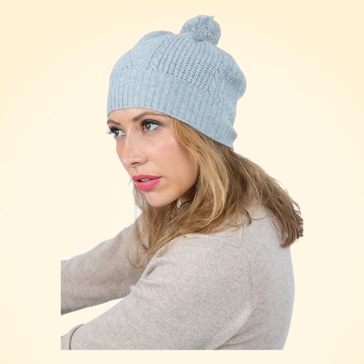 Scottish Cashmere PomPom Cable Beanie - TCG London