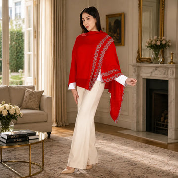 Large Pashmina Shawl with Crystal Beads Border - TCG London