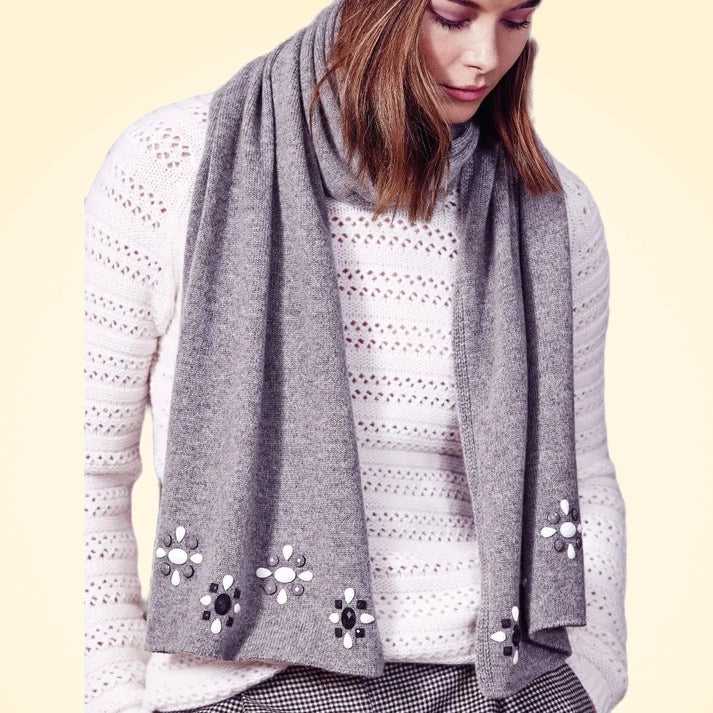 Scottish Cashmere Embellished Knitted Scarf - TCG London