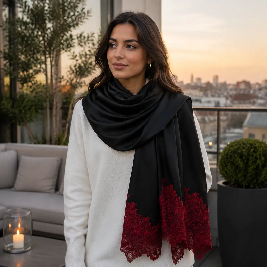 Limited Edition 100% Pure Silk Stole With Lace - TCG London
