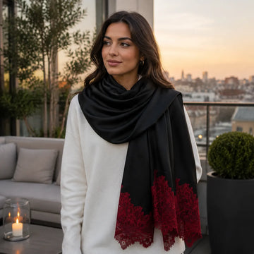 Limited Edition 100% Pure Silk Stole With Lace - TCG London