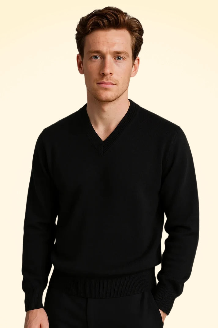 Cashmere Loose Fit Saddle Shoulder V-Neck Jumper With Turnback Cuffs - TCG London