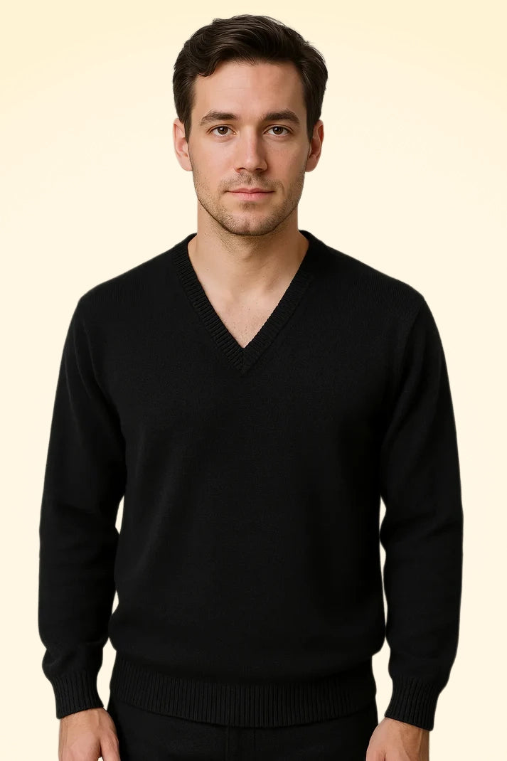 Cashmere Loose Fit Saddle Shoulder V-Neck Jumper With Turnback Cuffs - TCG London
