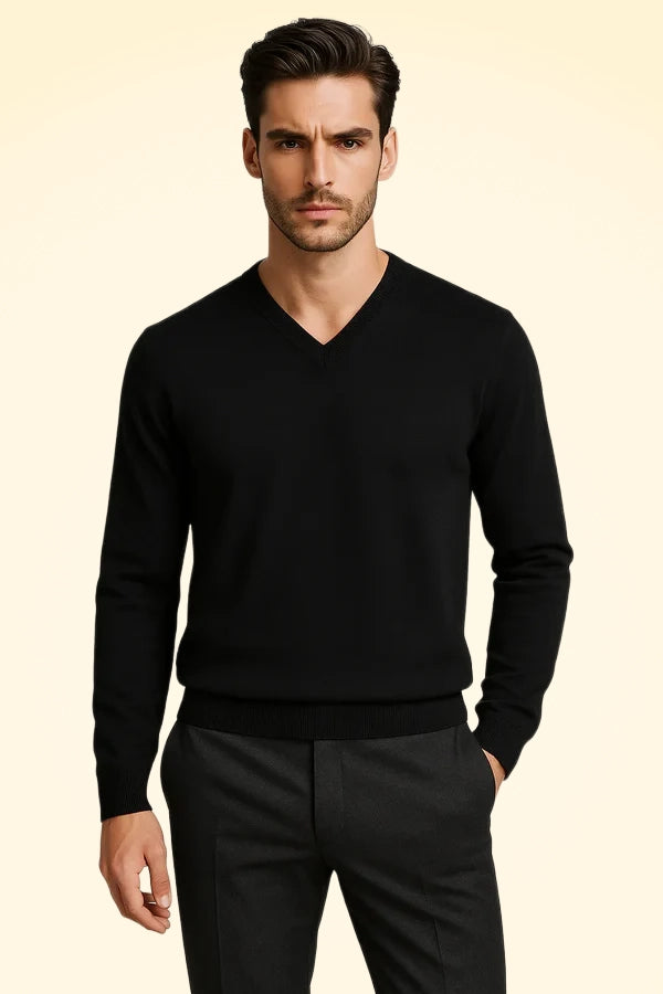 Relaxed Fit Cashmere V-Neck Jumper With Turnback Cuffs - TCG London