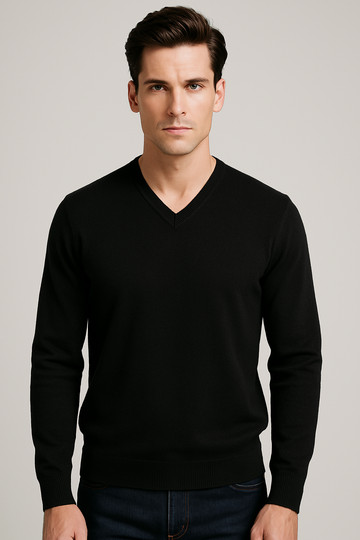 Relaxed Fit Cashmere V-Neck Jumper With Turnback Cuffs