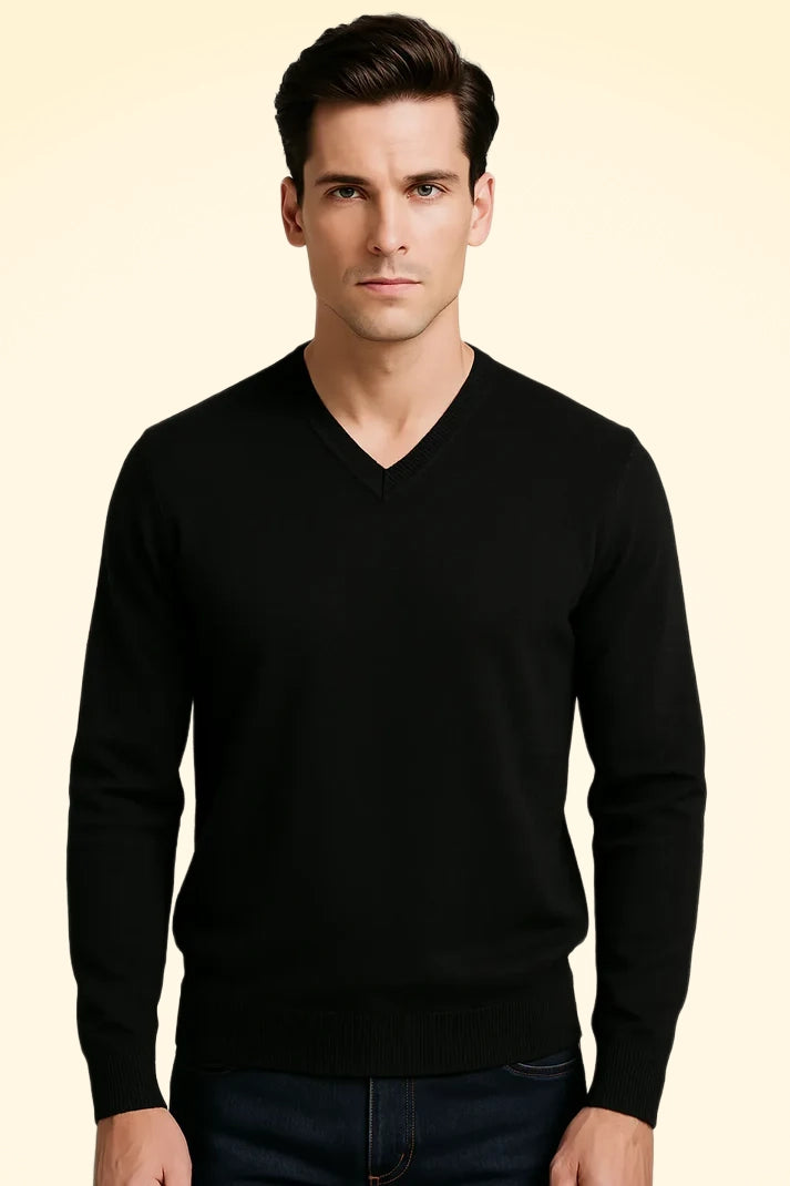 Relaxed Fit Cashmere V-Neck Jumper With Turnback Cuffs - TCG London
