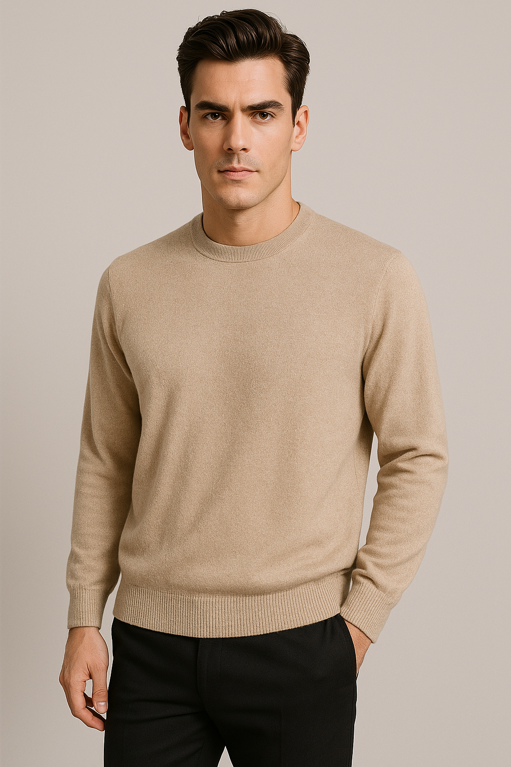 Cashmere Loose Fit Saddle Shoulder Round Neck Jumper With Turnback Cuffs