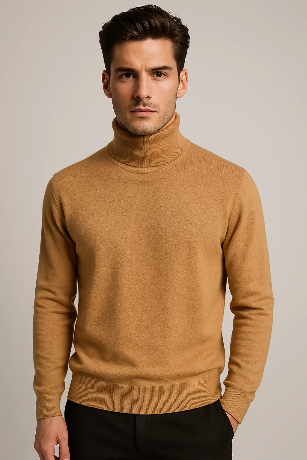 Loose Fit Cashmere Roll Neck Jumper With Turnback Cuffs