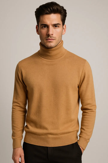 Loose Fit Cashmere Roll Neck Jumper With Turnback Cuffs