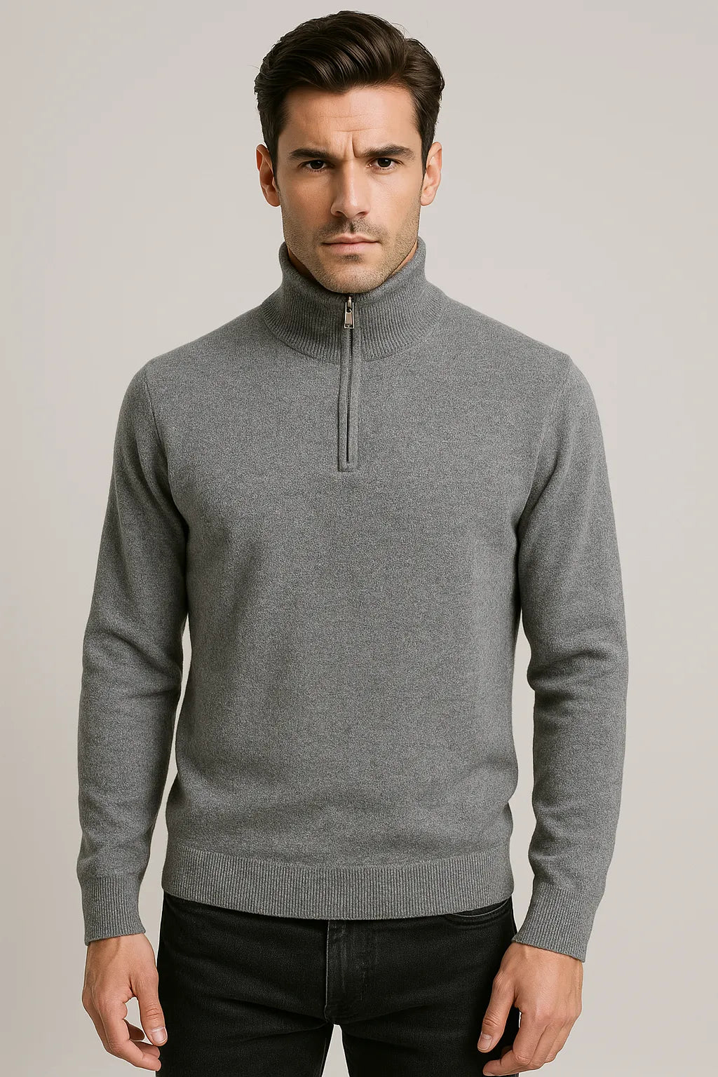 Relaxed Fit Cashmere Zip Neck Jumper - TCG London