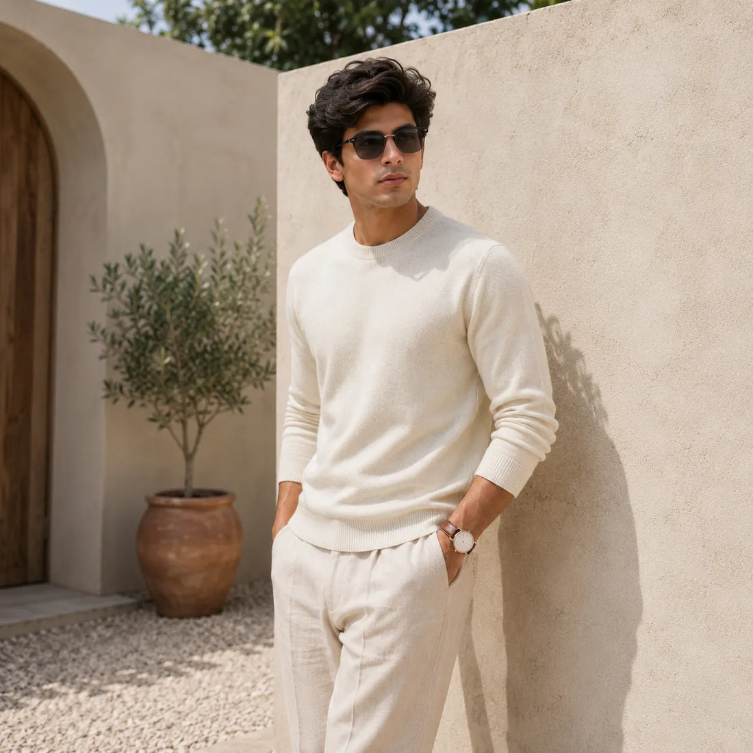 Cashmere Loose Fit Saddle Shoulder Round Neck Jumper - TCG London
