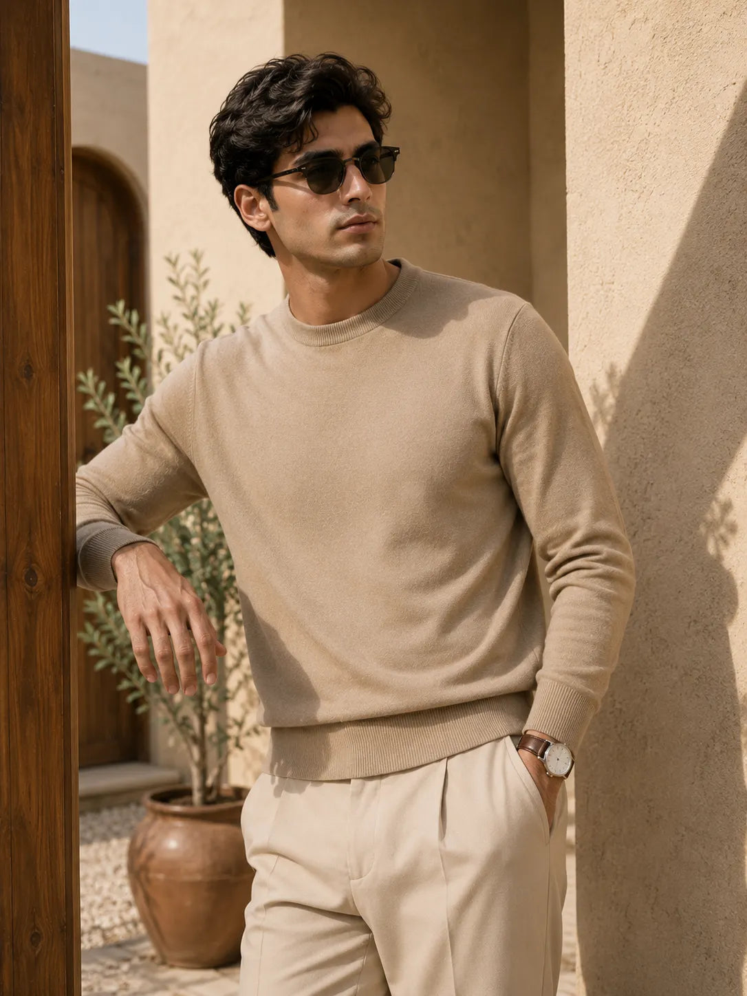 Cashmere Loose Fit Saddle Shoulder Round Neck Jumper With Turnback Cuffs - TCG London