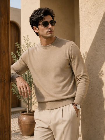 Cashmere Loose Fit Saddle Shoulder Round Neck Jumper With Turnback Cuffs - TCG London
