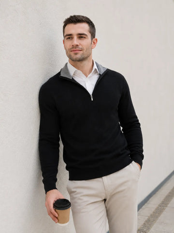 Classic Fit Zip Neck Cashmere Jumper - TCG London