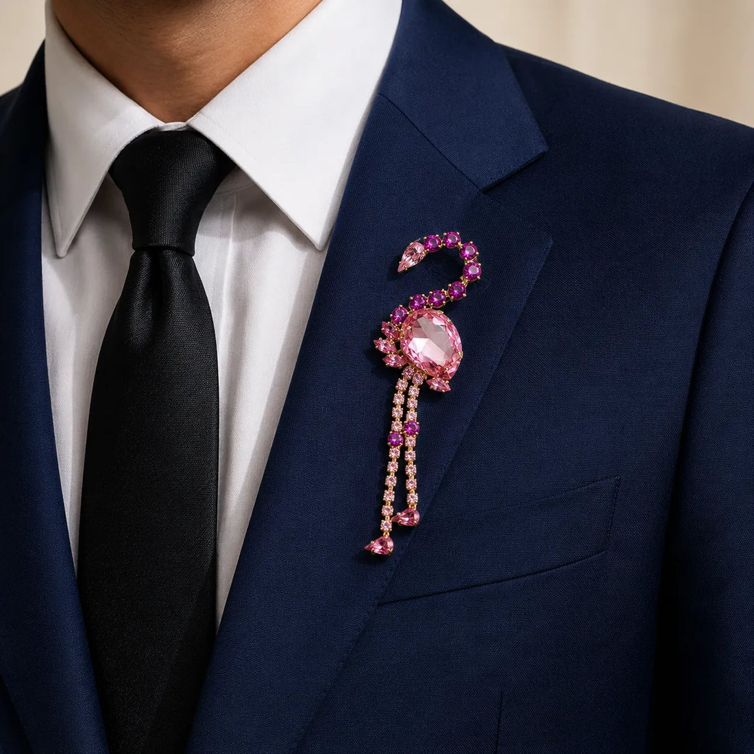 Swarovski Crystals Pink Flamingo Lapel Brooch - TCG London
