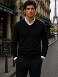 Cashmere Loose Fit Saddle Shoulder V-Neck Jumper With Turnback Cuffs - TCG London