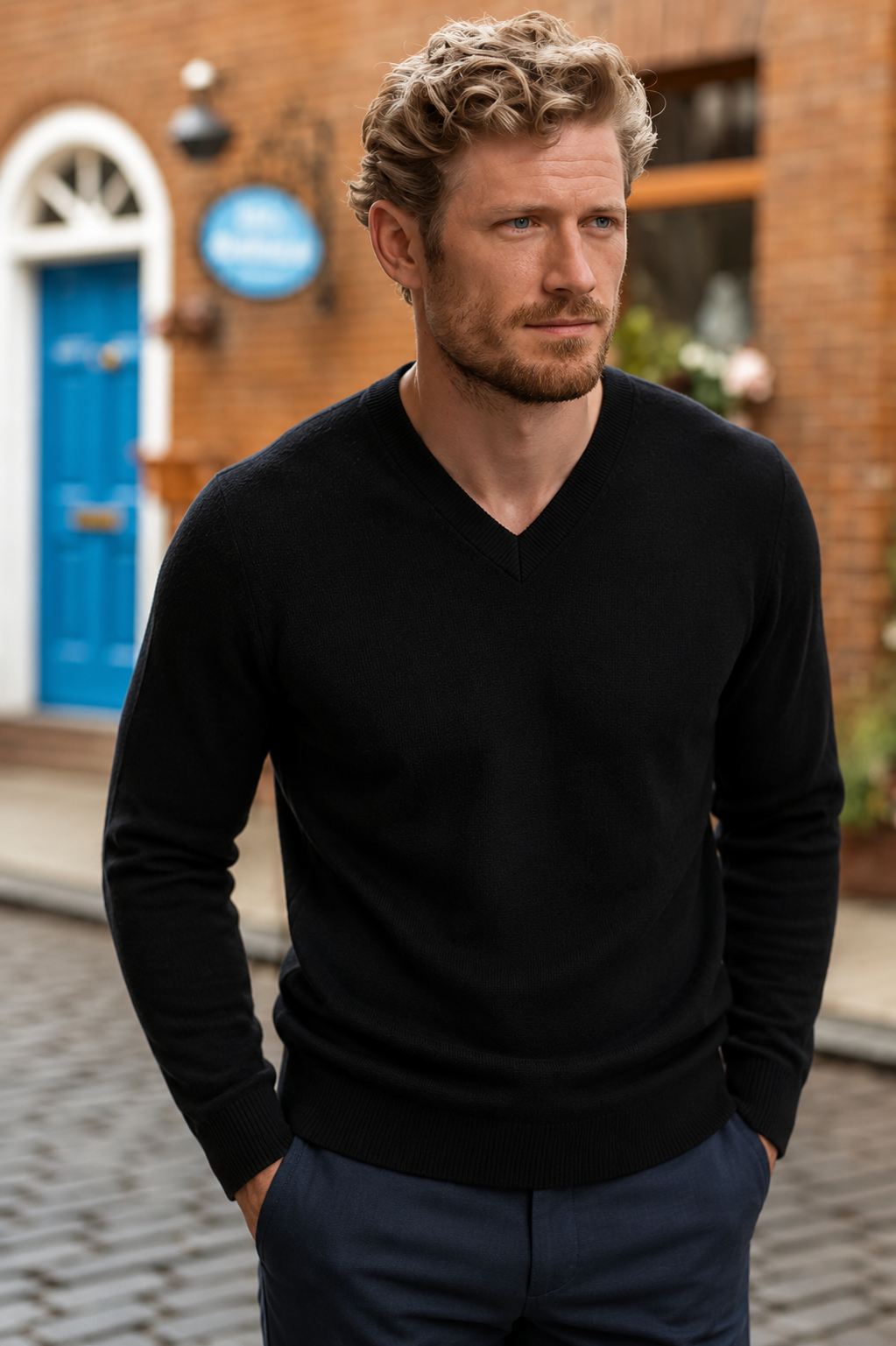 Relaxed Fit Cashmere V-Neck Jumper With Turnback Cuffs - TCG London