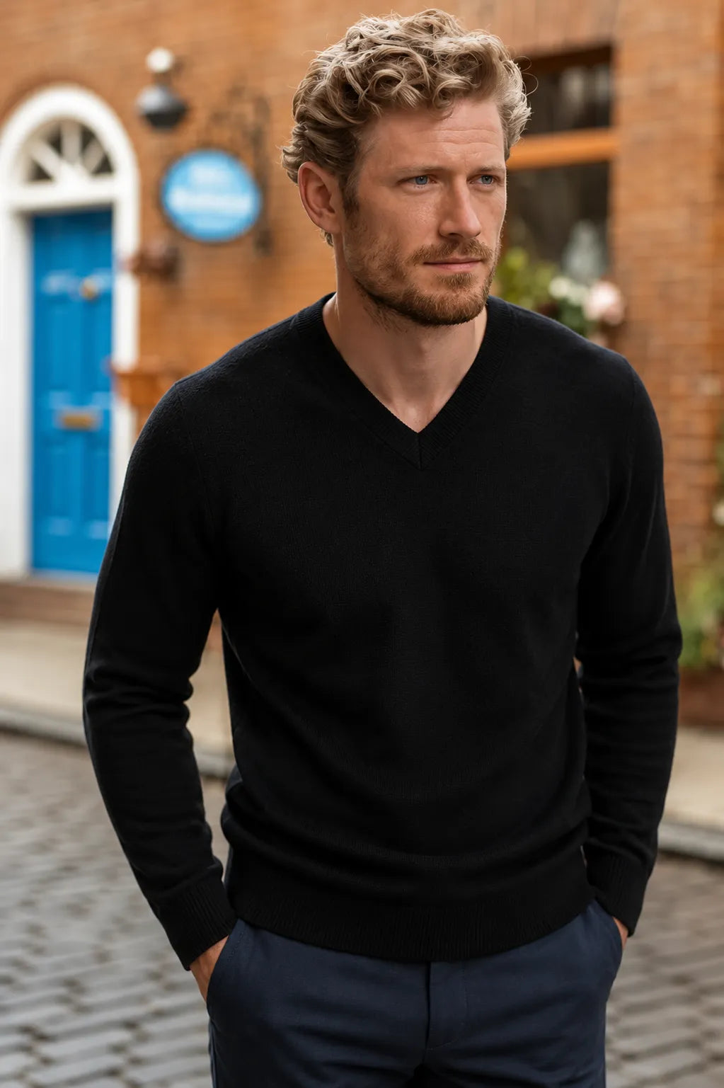 Relaxed Fit Cashmere V-Neck Jumper With Turnback Cuffs - TCG London