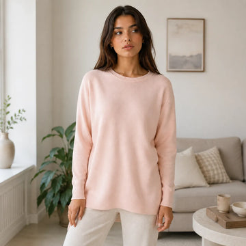 Loose Fit Cashmere Round Neck Long Tunic - TCG London