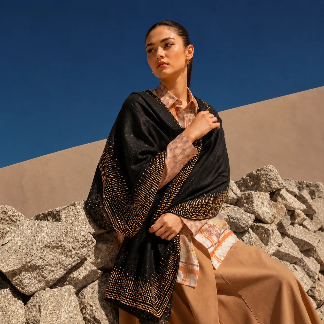 Luxury Pashmina Stole With Crystals - TCG London