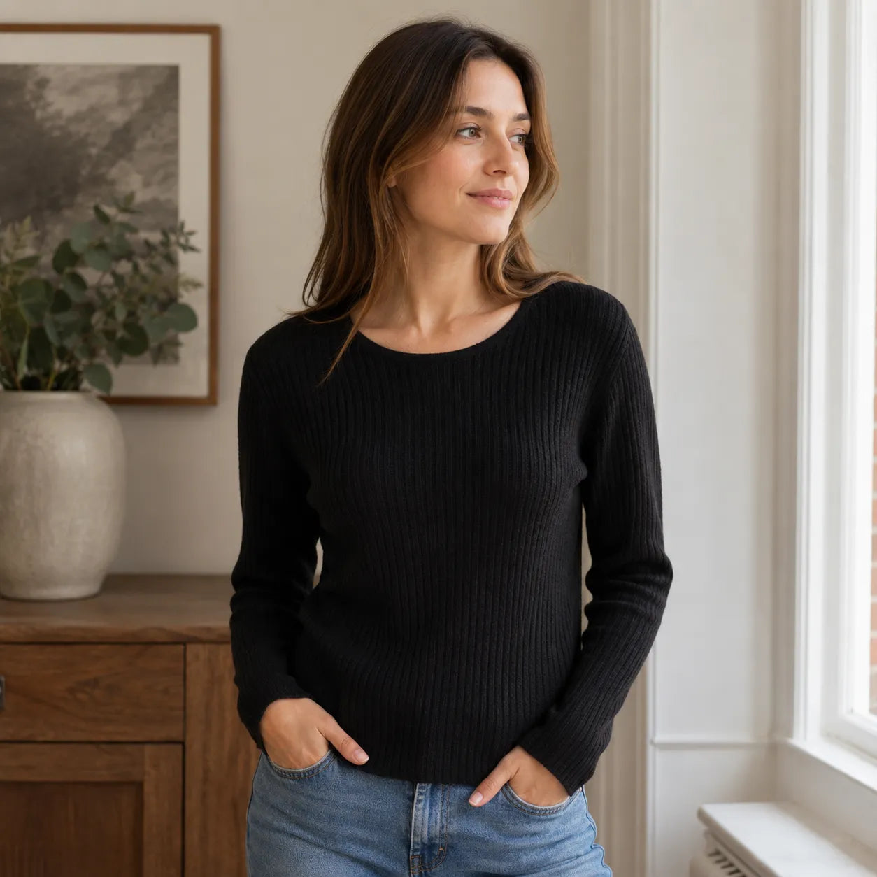 Cashmere Long Ribbed Round Neck Jumper - TCG London