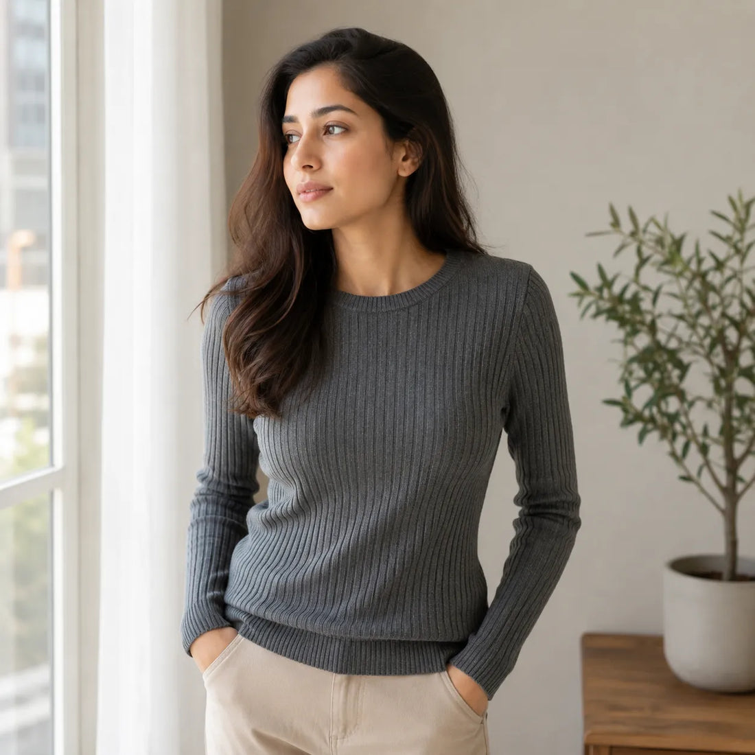 Cashmere Ribbed Round Neck Jumper - TCG London