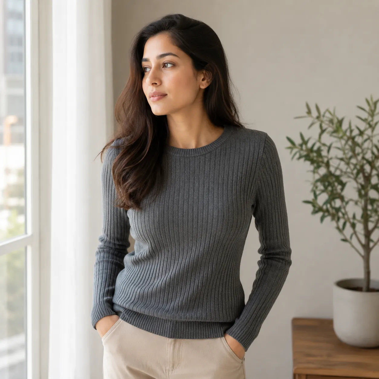 Cashmere Ribbed Round Neck Jumper - TCG London