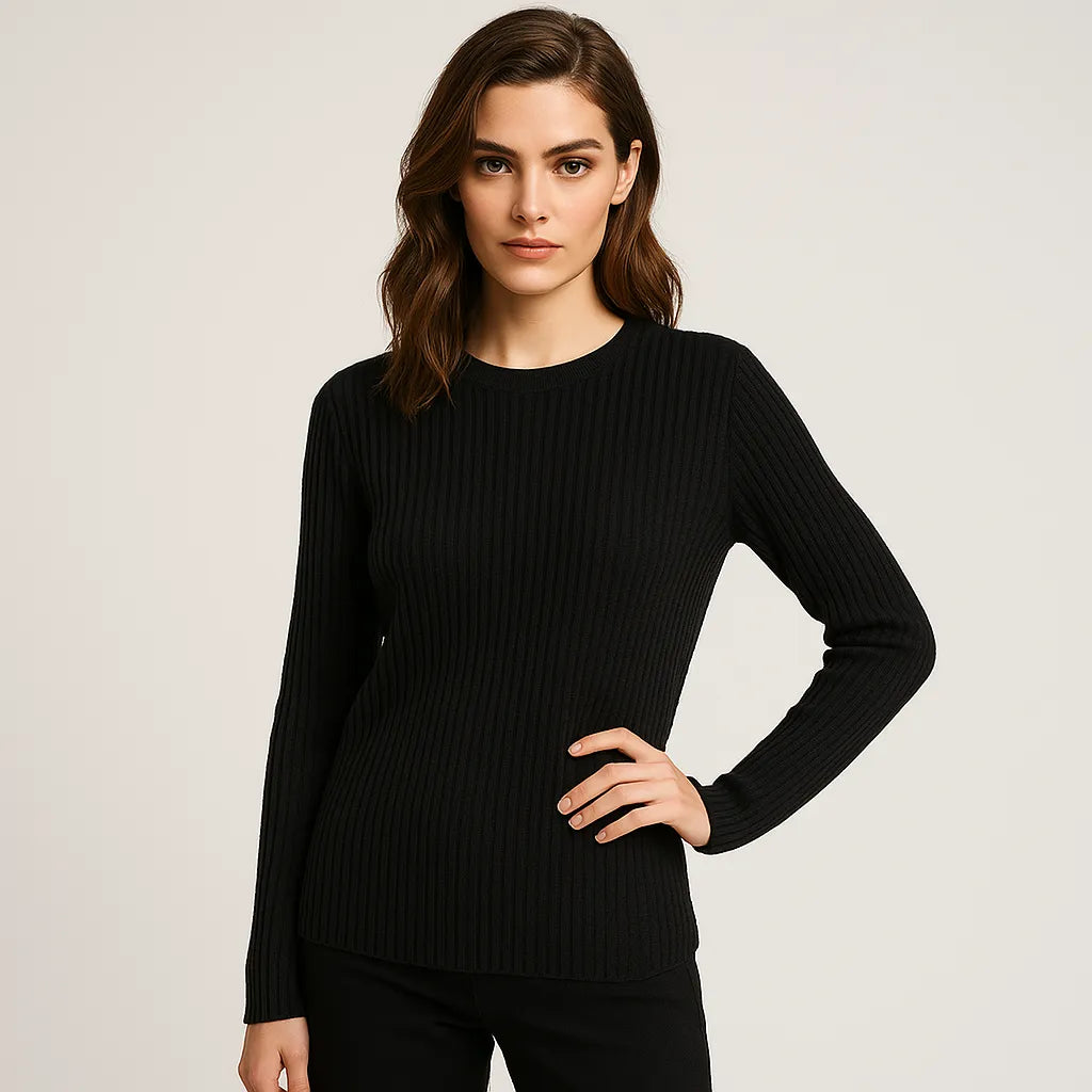 Cashmere Long Ribbed Round Neck Jumper