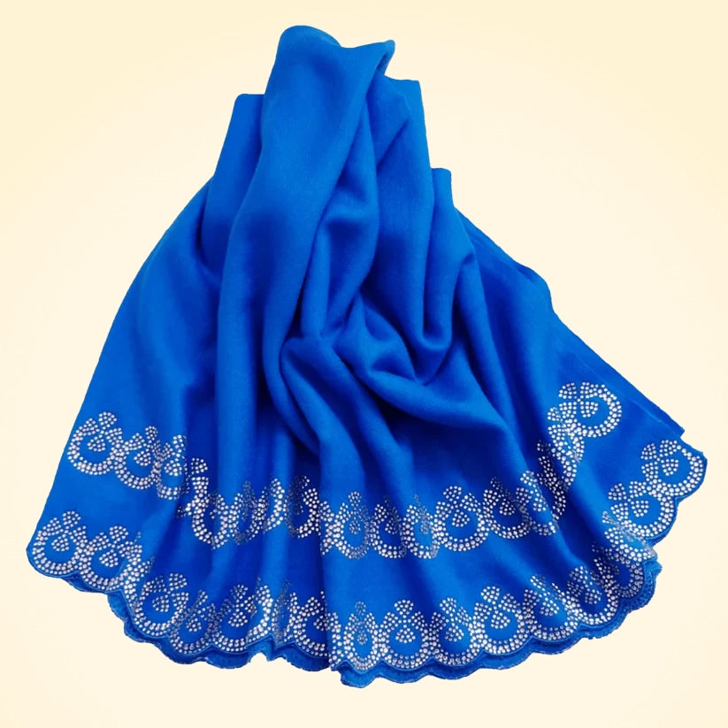 Large Pashmina Shawl with Crystal Beads Border - TCG London