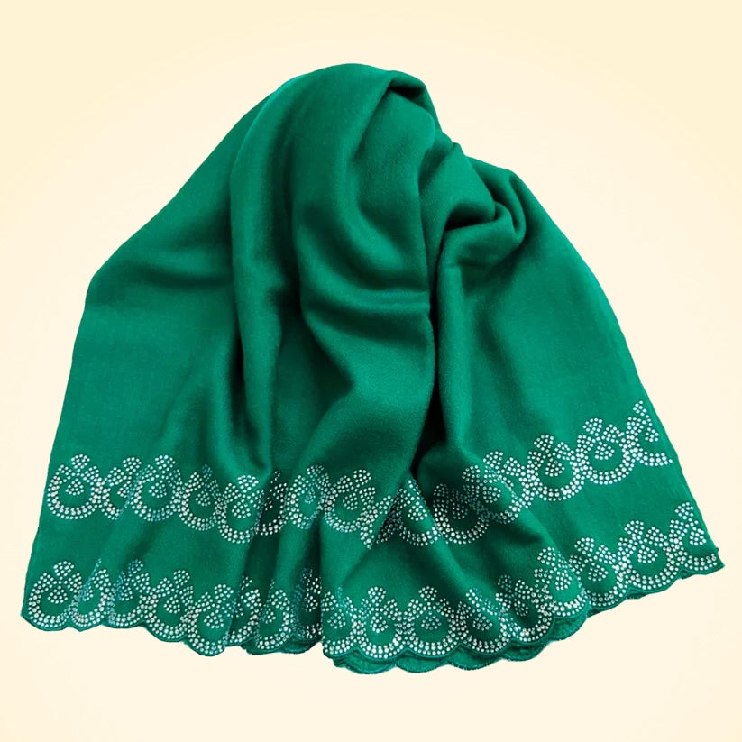 Large Pashmina Shawl with Crystal Beads Border - TCG London