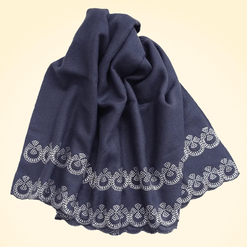 Large Pashmina Shawl with Crystal Beads Border - TCG London