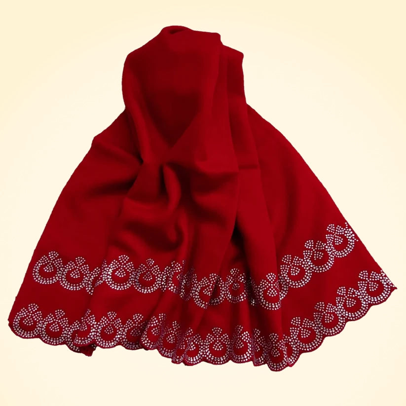 Large Pashmina Shawl with Crystal Beads Border - TCG London