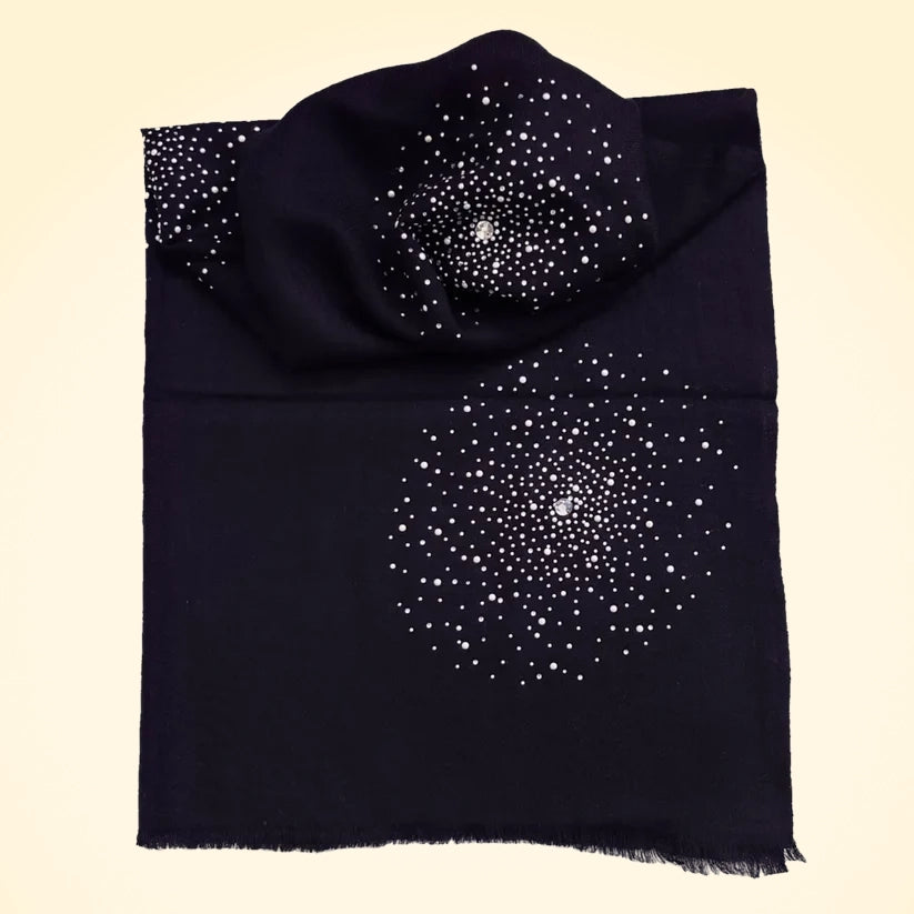 Large Pashmina Shawl with Crystal Beads Burst Design - TCG London