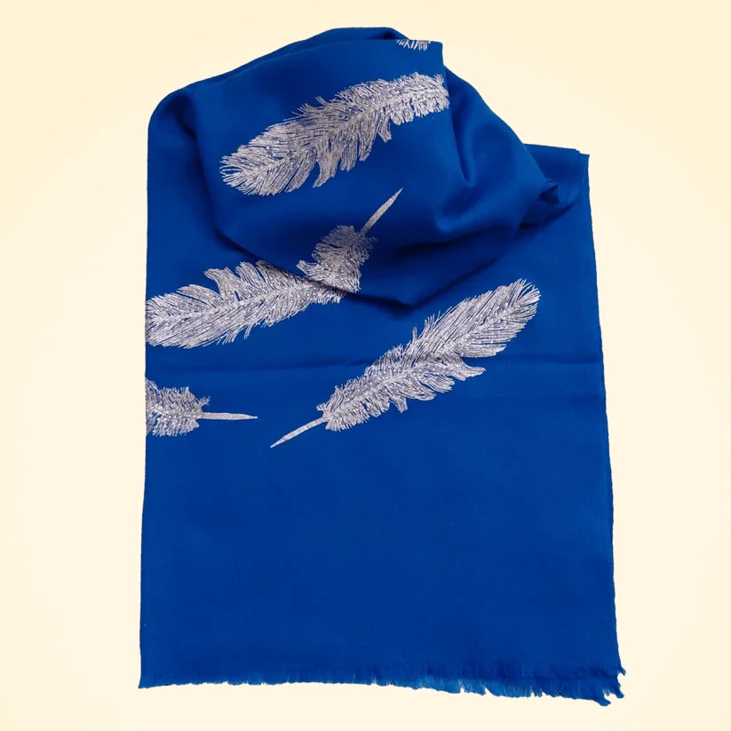 Large Pashmina Stole with Feathers and Beads - TCG London