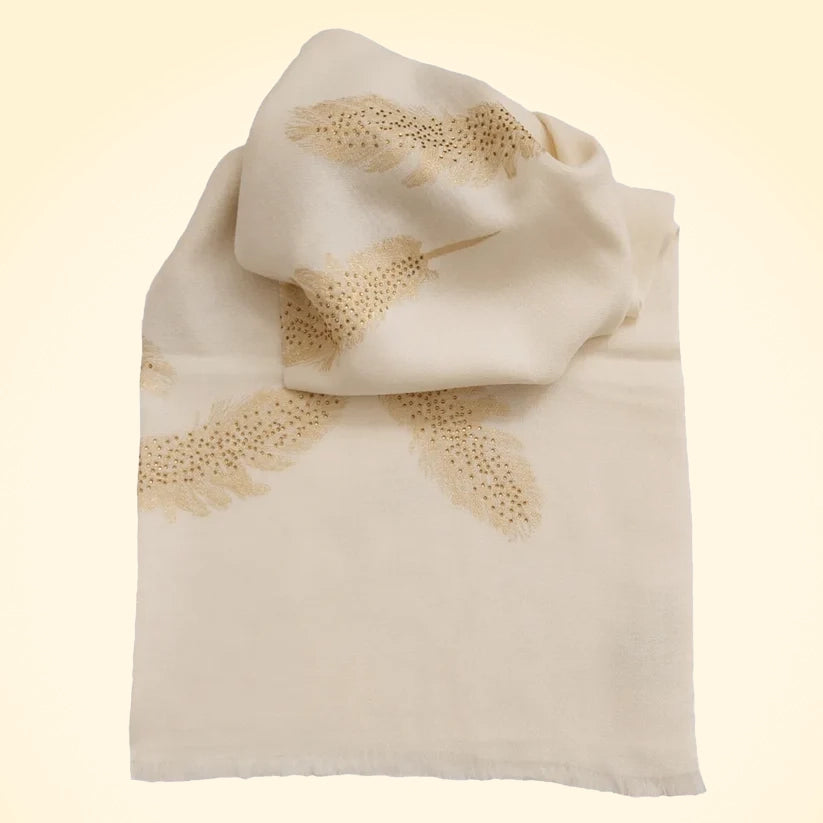 Large Pashmina Stole with Feathers and Beads - TCG London