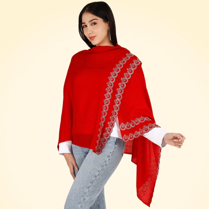 Large Pashmina Shawl with Crystal Beads Border