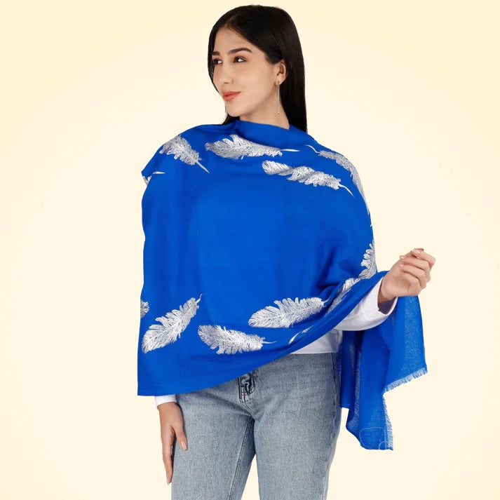 Large Pashmina Stole with Feathers and Beads