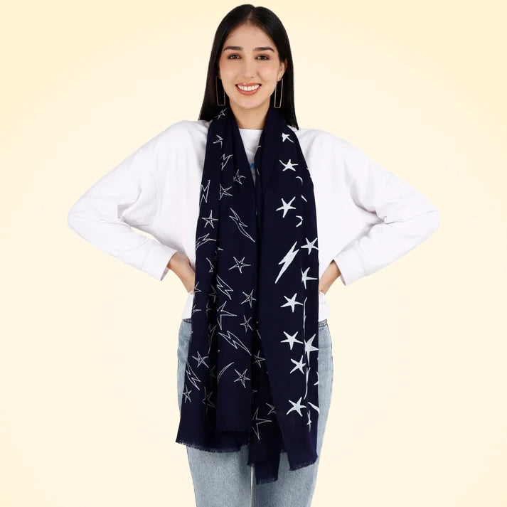 Large Pashmina Stole with Velvet Stars - TCG London